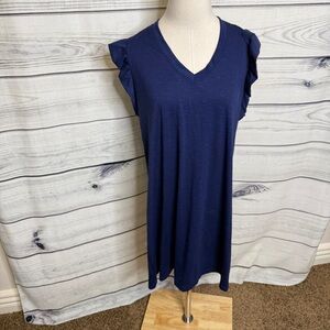 Chic Navy Ruffle Sleeve Tunic Dress